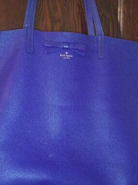 Kate Spade Pebbled Leather Bow Double Handle Large Tote Royal Purple